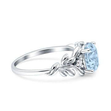 Leaf Style Oval Vintage Engagement Ring Simulated Aquamarine CZ 925 Sterling Silver Wholesale